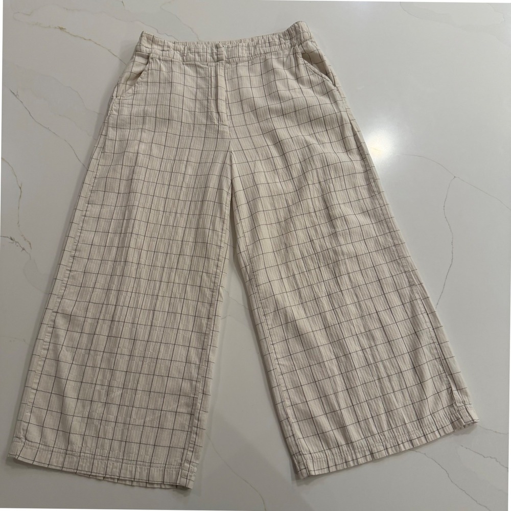 Lydelle Plaid Wide Leg Cropped Pants Beige Black‎ Size Small